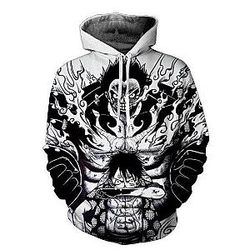 One Piece Hoodie The Transformation of Luffy in Black and White OMN1111
