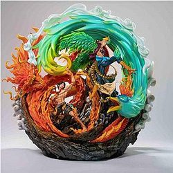 One Piece Ace And Marco Fire Dragon And Flame Phoenix Blue Collector Statue OMN1111