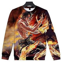 One Piece Sweatshirts - Ace The Fiery Pirate One Piece Sweater OMS0911