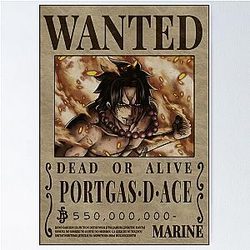 Ace "Fire Fist" bounty Wanted One Piece Poster Poster