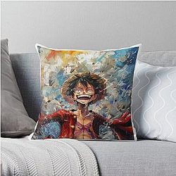 One piece luffy smile colors painting Throw Pillow