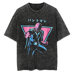 Retro Print PTTT2805 Washed  One Punch Man T-Shirts