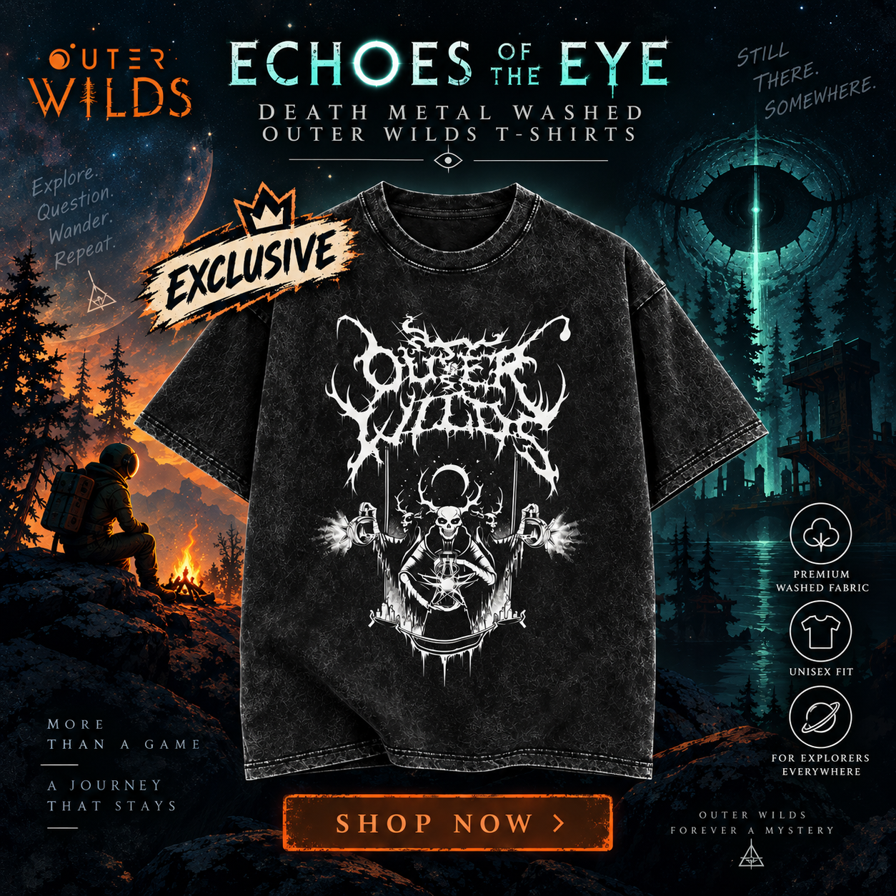 [Exclusive] Echoes of the Eye Death Metal Washed Outer Wilds T-Shirts