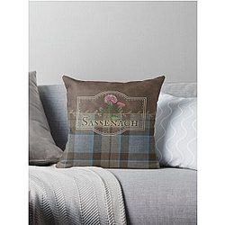 Outlander - Sassenach Leather and Tartan with Thistles and Leaves Throw Pillow