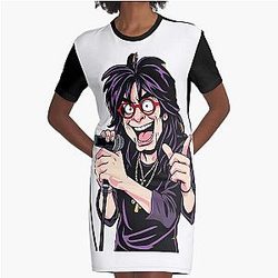 Ozzy Osbourne Comic Book Rock Star High-Energy Animated Art Graphic T-Shirt Dress