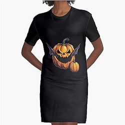 Halloween pumpkin eats a bat - tribute to Ozzy Osbourne Graphic T-Shirt Dress
