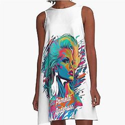 Add Glamour and Iconic Style to Your Life with Pamela Anderson Sticker Design A-Line Dress
