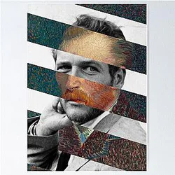 Van Gogh Self Portrait and Paul Newman Pop Retro Vintage Mashup Collage Poster