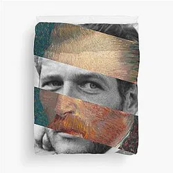 Van Gogh Self Portrait and Paul Newman Pop Vintage Mashup Collage Duvet Cover