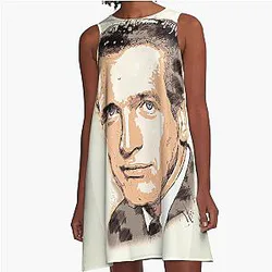 Remarkable Paul Newman Actor Portrait Vintage Sketch Retro Art Style A Line Dress
