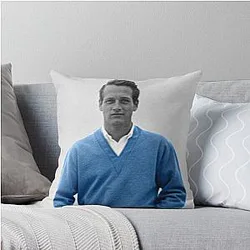 Paul Newman in a Blue Sweater Throw Pillow
