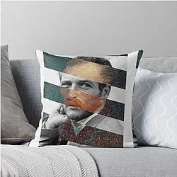 Van Gogh Self Portrait and Paul Newman Pop Retro Vintage Throw Pillow