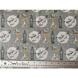 Peter Pan Cotton Fabric - Neverland Print, 1 Yard (36" x 58") for Face Masks Crafting