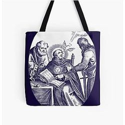 St. Thomas Aquinas with St. Peter and St. Paul All Over Print Tote Bag