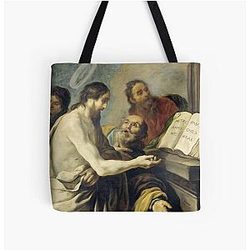 Christ Instructs Peter to Feed My Sheep, Claude Vignon, 1624 All Over Print Tote Bag