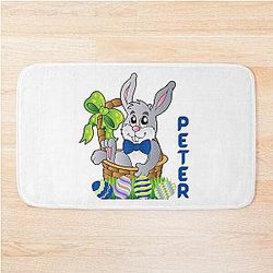 PETER  Personalized Easter Bunny in basket Design with eggs and name Bath Mat