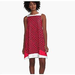Red Wavey Pattern A-Line Dress Premium Merch Store