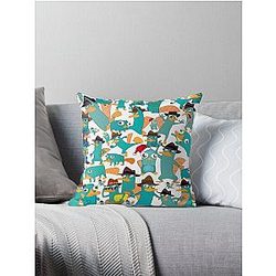 Perry the Platypus Phineas and Ferb Collage Pattern Design Throw Pillow White Background