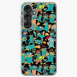 Perry the Platypus Phineas Ferb Collage Pattern Design Black Background Samsung Galaxy Soft Case