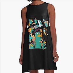 Perry the Platypus Phineas and Ferb Collage Design A-Line Dress