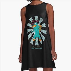 Perry the Platypus Retro Japanese A Line Dress