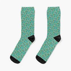 Perry the Platypus Phineas Ferb Collage Pattern Design Aquamarine Background Graphic Socks