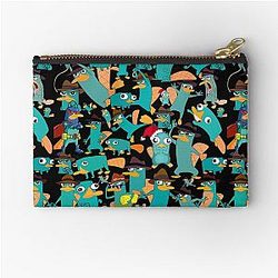 Perry the Platypus Phineas Ferb Collage Pattern Design - Black Background Zipper Pouch