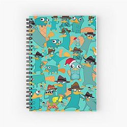 Phineas and Ferb Collage Pattern Design for Spiral Notebook with an Aquamarine Background