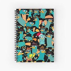 Phineas and Ferb Pattern Design Black Background Spiral Notebook