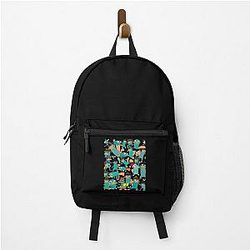 Perry the Platypus Phineas and Ferb Collage Pattern Design Black Background Backpack