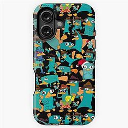 Perry the Platypus Phineas and Ferb Pattern Design Black Background iPhone Case