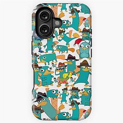 Perry the Platypus Phineas and Ferb Collage Pattern Design on a White Background iPhone Tough Case