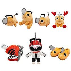 15-30 cm Orange Pochita Cosplay Chainsaw Man Reindeer Slipper Helmet Plush