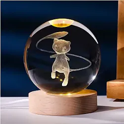 3D Pikachu Pokemon Crystal Ball Gengar Mewtwo Lamp Base Pokeball Crystal Pokemon Glass Ball Figure Night Light Christmas Gift
