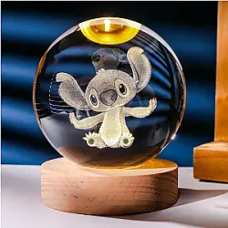 3D Crystal Ball Stitch Pikachu Kuromi Princess Hello Kitty Crystal Mini Night Lamp Desk Decoration Boy Girl Gifts