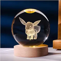 Pokemon Crystal Ball 3D Pikachu Gengar Mewtwo Lamp Base Pokeball Crystal Pokemon Glass Ball Figure Night Light Christmas Gift