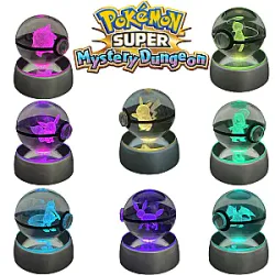 Pokemon Crystal Ball 3D Pikachu Gengar Mew Mewtwo Lamp Base Pokeball Crystal Pokemon Glass Ball Figure Night Light Birthday Gift