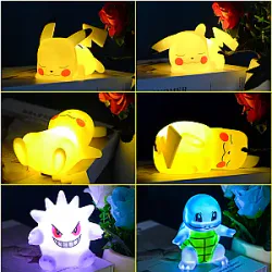 New Pokemon Pikachu Night Light Cute Anime Soft Light Bedroom Bedside LED Light Room Decoration Kawaii Dute Desk Decoration