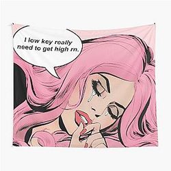 Pop Smoke Tapestries - Pop Art Comic Vintage Romance Crying Sad Girl s Pink Hair Get High Weed Tapestry
