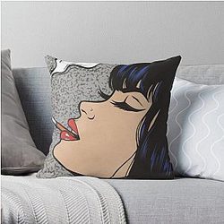 Pop Smoke Pillows - Smoking Comic Pop Art Girl Throw Pillow