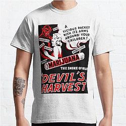Pop Smoke T-Shirts - Weed Devil Satan Vintage  Danger Exploitation s Retro Smoke Blunts Classic T-Shirt