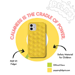Popping Fidget Anti Stress Yellow Silicone Phone Case For iPhone