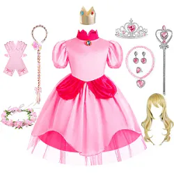 Princess Peach Sweet Girls Costume Pink Clothes Party Cosplay Dress