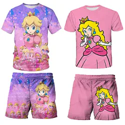 Super Mario Peach Princess T-shirts Shorts 2 Pcs Suits