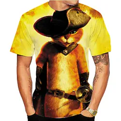 Animation Movie Puss in Boots 2 3D Printed Round Neck Casual T-shirt
