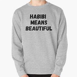 Quackity Sweatshirts - Habibi Means Beautiful - Quackity Beanie - bold black Pullover Sweatshirt RB2905