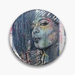 Queen Latifah Hand Drawn Oil Ink Portrait Pin