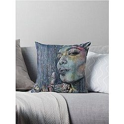 Queen Latifah Hand Drawn Oil and Ink Portrait Throw Pillow