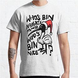 Christmas Bin Chicken T Shirt - Australian Bin Chicken Christmas Themed Tee with quote "Who's Bin Naughty" featuring an Aussie Ibis bird! Classic T-Shirt