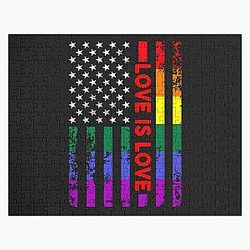 US American flag Rainbow flag Pride month LGBT love is love Pullover Hoodie Jigsaw Puzzle RB1603